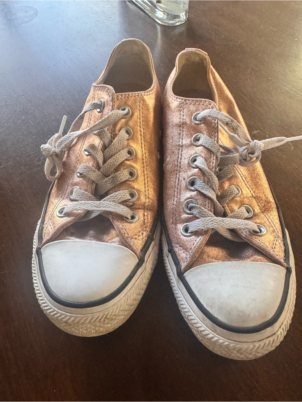 Metallic Rose Gold Canvas Lace-Up Sneakers